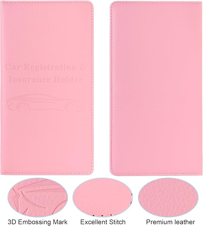 Car Registration and Insurance Holder, Car Accessories Vehicle Glove Box Car Organizer Women Car Accessories with Magnetic Shut for Cards, Essential Document, Driver License, Pink