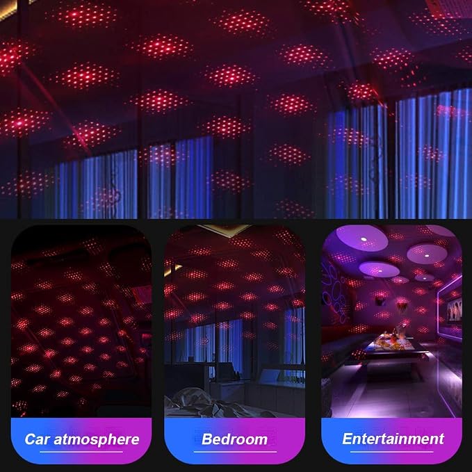 LEDCARE USB Star Projector Night Light, Portable Adjustable Romantic Interior Car Roof Lights, Portable Star Lamp Projector Decorations for Car, Ceiling, Bedroom (Red)