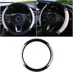 15 Inch Bling Soft Leather Car Steering Wheel Cover, White | Colorful Rhinestones Design, Auto Elastic Protector for Women Girls, Crystal Diamond Car Accessories for Most Cars, SUVs