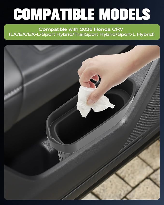 Silicone Car Trash Bin for Door 2026 CRV Car Door Trashcan Trash Holder for 2026 CRV Hybrid Accessories (LX/EX/EX-L/Sport Hybrid/TrailSport Hybrid/Sport-L Hybrid) Driver Passenger Door Pocket Flexible