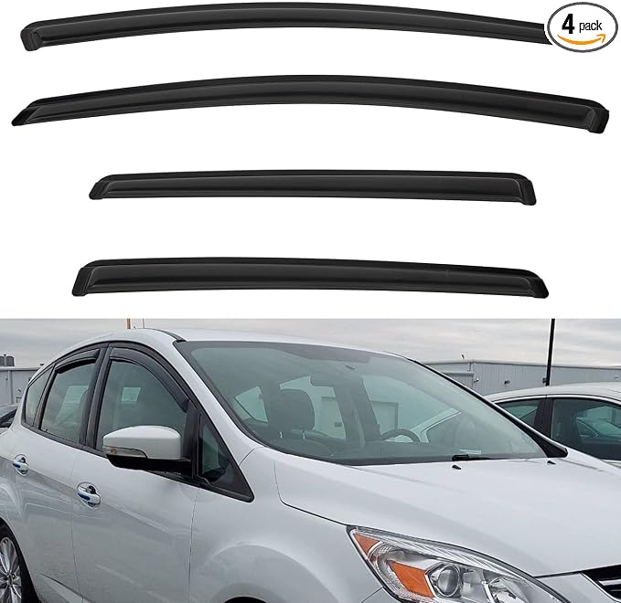 4pcs Front+Rear Smoke Tint Sun/Rain Guard Outside Mount Tape-On Vent Window Visors Compatible with 13-18 C-Max