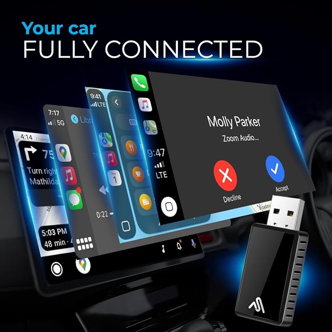 Wireless CarPlay Adapter for iPhone & Android Auto – Plug & Play, Fast Auto-Connect, Compatible with Factory Wired CarPlay, Stable Dual-Band Connection – WUA-8PRO