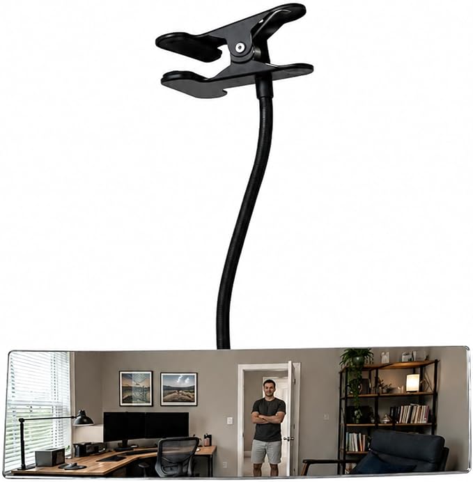 Clip On Cubicle Mirror to See Behind You at Computer Desk | 12 x 3 in acrylic convex rear view mirror for monitor, laptops, PC screens, office, reception and open office workspaces