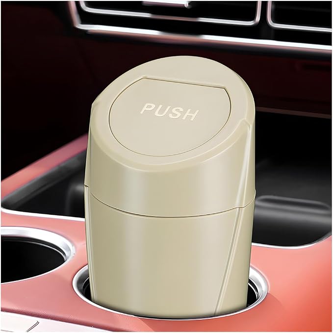 Wevdn Car Trash Can Bin with Lid, Mini Leakproof Vehicle Side Door Cup Holder Trash Can with Lid, Multipurpose Organizer Portable Garbage Bin for Cup Holder Car Home Office (Beige)