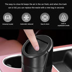 Car Trash Can Bin with Lid, Mini Vehicle Cup Holder Organizer Leakproof Garbage Bin, Waterproof Cup Type Trash Can Multi-Function Storage Container for RV Home Office (White)