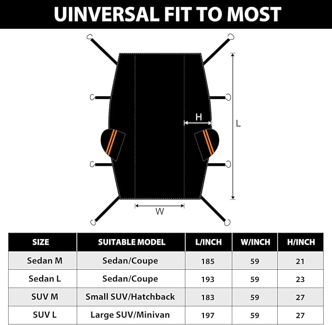 Half Car Cover Sedan, Hail Protector Car Cover with Cotton Liner, Sunroof & Windshield Cover for Ice and Snow, All Weather Vehicle Body Cover for Sun, Rain, Dust
