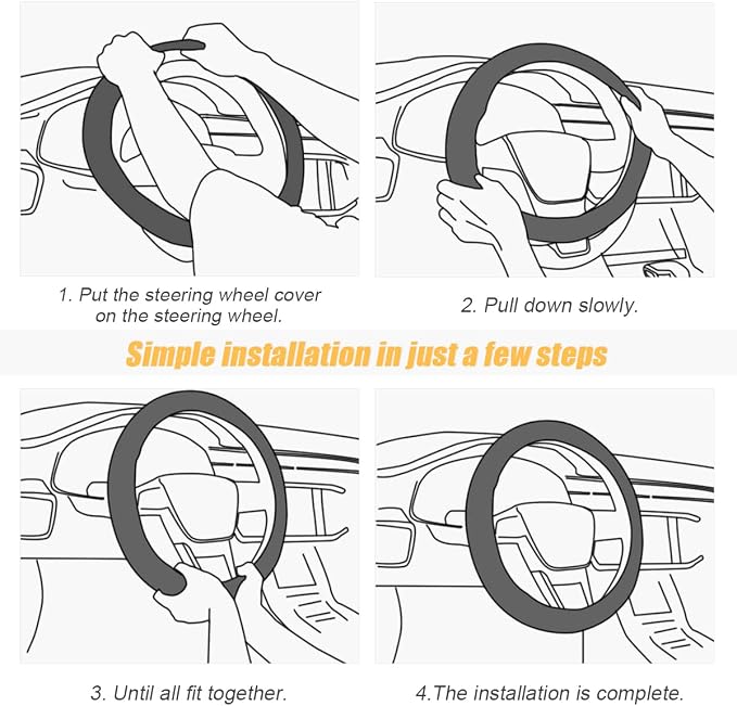Steering Wheel Cover for Women and Men, Carbon Fiber Plush Steering Wheel Cover Soft Anti-Slip Comforting, Universal 15 Inches Steering Wheels Accessories (Carbon Fiber Black/Coffee)