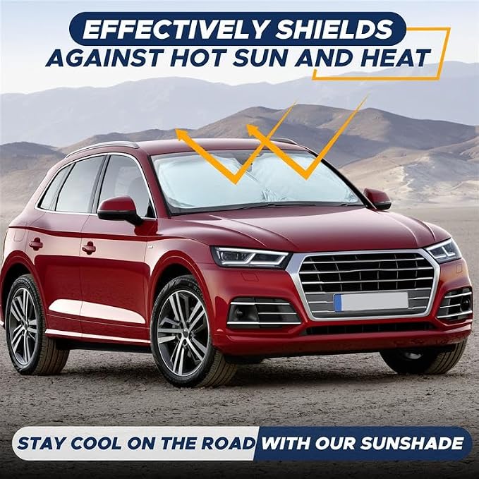 Car Windshield Sunshade | Blocks 99% Heat & Keeps Interior Cool | Universal Fits Cars, SUVs, Trucks | Automotive Sun Screen, Visor & Car Accessories for Summer | Medium (64x32 Inches)