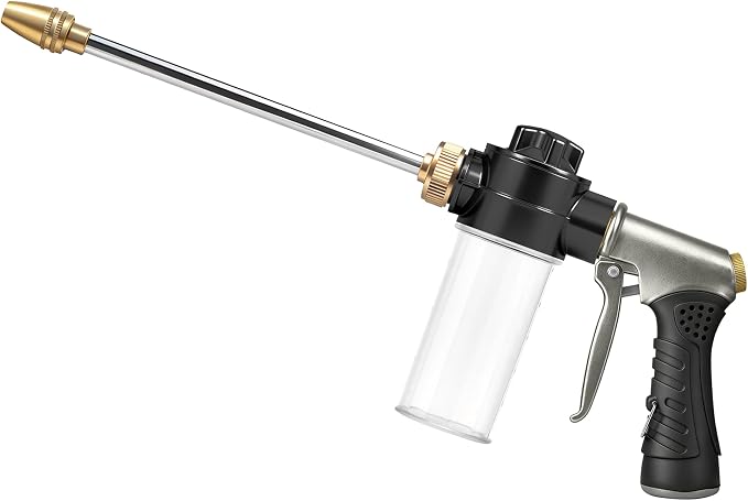 High-Pressure Hose Nozzle Gun with 100cc Soap Dispenser, Metal Car Wash Sprayer for Car Cleaning, Solar Panel/Wall/Window Washing & Garden Watering (Foam Gun B)