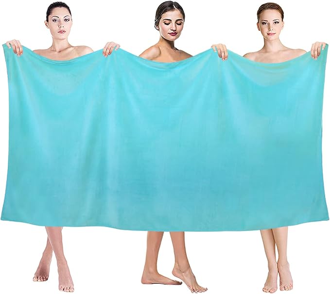 Microfiber Bath Sheet Towels, 2 Pack, 40" x 80", Aquamarine | Hanging Loop, Soft, Absorbent & Quick Dry, Lint Free, Fade Resistant, for Spa, Sauna, Swimming, Pool, Yoga