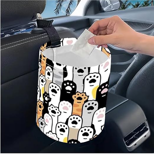 Portable Reusable Waterproof Car Trash Bin, Multipurpose Vehicle Organizer, Road Trip Essentials (Dog paw)