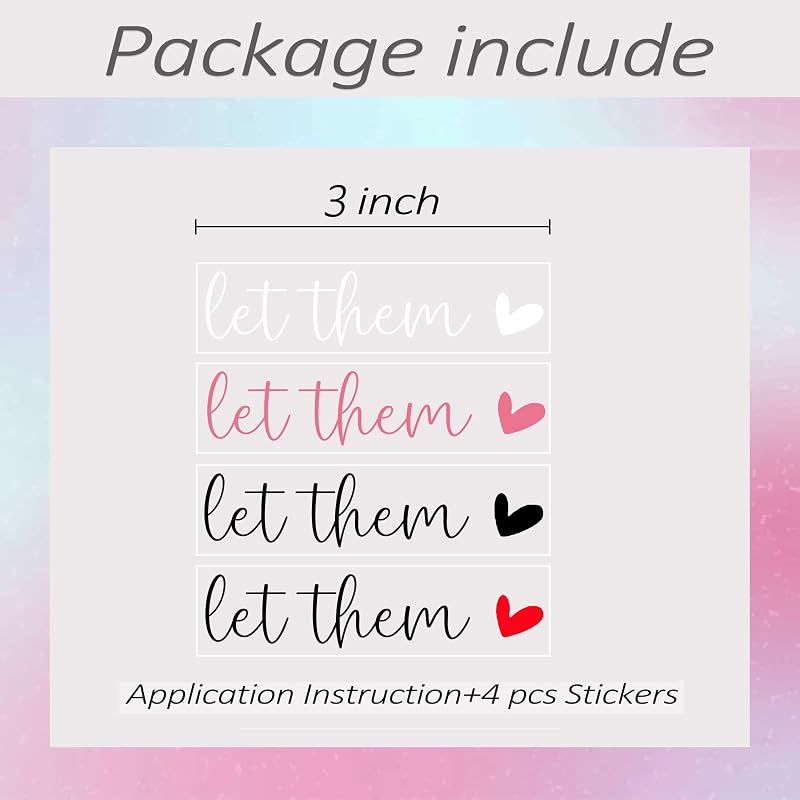 4 x Let Them Mental Health Awareness Rear View Mirror Sticker,Affirmation Mirror Stickers,Car Rearview Mirror Decal,Car Accessories For Women,Water Bottle Laptop Bumper Tumblers Vanity Mirror Decal
