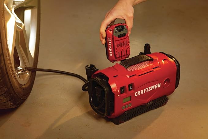 V20 Tire Inflator Portable Air Compressor, Car Air Pump, 3 Modes Tire Pump: Cordless, 120V Corded, and 12V Car Adapter, Battery Sold Separately (CMCE520B)