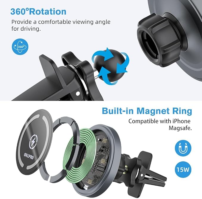 for MagSafe Car Mount Charger iPhone Wireless Car Charger, Stick on Dashboard Magnetic Phone Holder Mount for iPhone 17 Pro Max 16 15 14 Series, 15W Fast Charging, Aluminum Shell