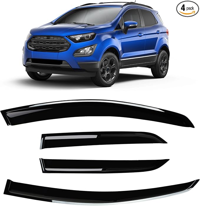 4 Pieces Smoke Tinted Tape-On Side Window Deflectors Rain Guards Designed for 2018-2023 EcoSport