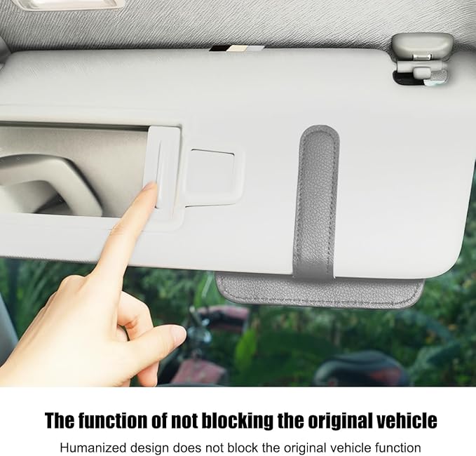 Car Sun Visor Organizer, PU Leather Vehicle Visor Document Storage Pocket for Sunglass Card Pen, Multifunctional Automotive Interior Holder Accessories, Universal Fit (Gray)