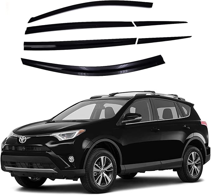 AUTOCLOVER Tape-On Rain Guards Window Visors 6 Pcs Set for Toyota Rav4 2013 2014 2015 2016 2017 2018 / Window Deflectors, Out-Channel Vent Shades (Smoked)