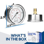 0-200 Psi Glycerin Liquid Filled Pressure Gauge, 2.5" Dial Size, 1/4" NPT Back Mount, Stainless Steel Case, for Water Oil Pressure Test in Pipe Pool Pump Sand Filter Air Compressor