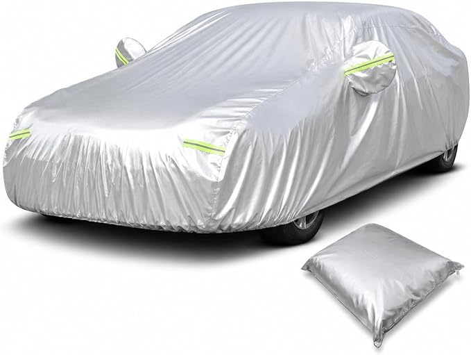 Heavy Duty Car Cover 189"×75"×59" Waterproof All-Weather Sedan Cover with Zipper Door+Windproof Straps，UV Snowproof Dustproof Fit for Toyota Corolla Honda Civic VW Jetta Kia Forte Elantra+More
