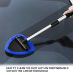 Windshield Cleaning Tool, Car Window Cleaner with 4 Washable Reusable Microfiber Pads, Extendable Long Handle Glass Wiper Cleaning Kit, Auto Accessories Universal for Office and Home (Blue)