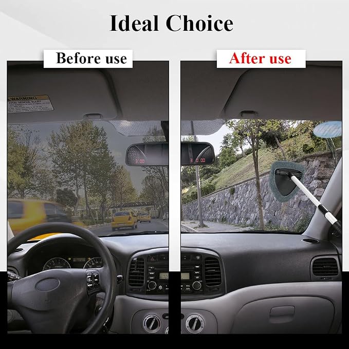 Windshield Cleaning Tool, Car Window Cleaner, Windshield Cleaner with 4 Washable Reusable Microfiber Pads and Extendable Handle, Auto Glass Wiper Cleaning Kit Universal for Car (Gray)