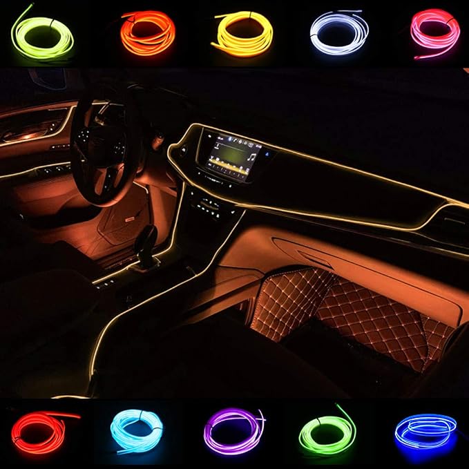 ABALDI El Wire Interior Neon Car Light, Ambient Lighting Kits for Halloween Xmas Christmas Car Interior Decoration(5m/16ft, Orange)