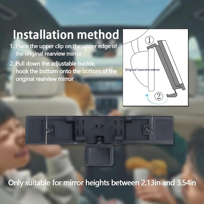 Car Rear View Mirror, 15 Inch Panoramic Vehicle Convex Rearview Mirror, Clip-on Automotive Large Wide Angle Extended Rear View Mirror Accessories, Universal for SUV, Truck, RV