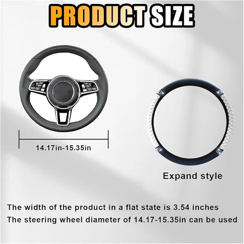 15 Inch Bling Soft Leather Car Steering Wheel Cover, White | Colorful Rhinestones Design, Auto Elastic Protector for Women Girls, Crystal Diamond Car Accessories for Most Cars, SUVs