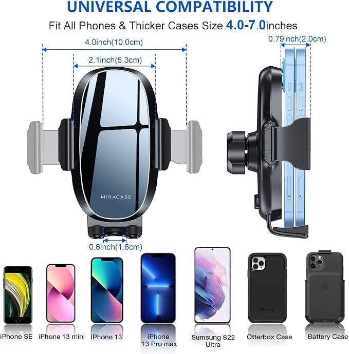 Phone Holders for Your Car with Metal Hook Clip, Air Vent Cell Phone Car Mount, Hands Free Universal Automobile Cradle Fit for iPhone Android and All Smartphones, Classic Black