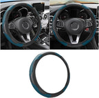 Car Steering Wheel Cover, 15 inch Carbon Fiber Microfiber PU Leather Elastic Steering Wheel Protector for Men Women, Anti-Slip Breathable Car Interior Accessories for Most Cars (Black Green)