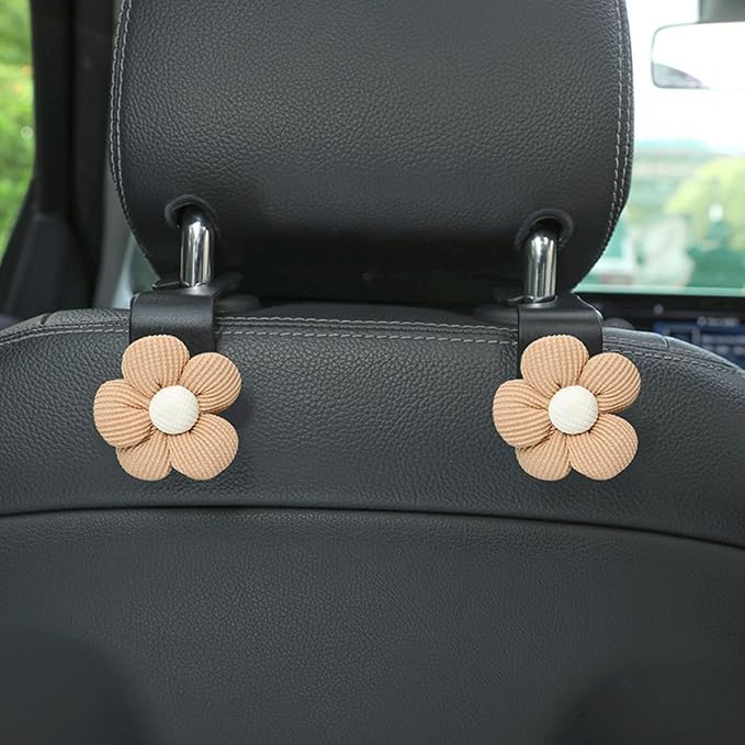 4PCS Car Headrest Hooks, Cute Flower Vehicle Seat Organizer Hooks for Purses and Bags, Portable Automotive Purse Hanger Holder Decoration, Universal for SUV, Sedan, Truck (Orange/Black)