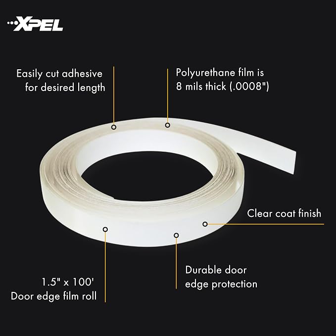 Door Edge Guard Protection Film Roll, 1/2" x 100' - Car or Truck Doors, Protective Barrier Against Minor Scratches, Paint Chips, Door Edge Impact, and Dings - Prevents Damage and Possible Rust