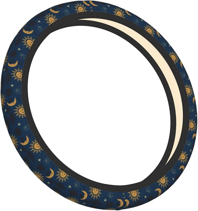 Elastic Stars Sun Moon Navy Boho Car Steering Wheel Cover Protector Upgrade Thicken,Durable Soft Car Accessories for Diverse Cars Truck SUV for Men Women Universal 15 Inch