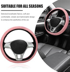 Car Steering Wheel Cover, Leather Breathable Ice Silk Auto Wheel Wrap with Anti-Slip Lining, Scratch-Resistant Elastic Protector Fit for 14.5-15 Inch Steering Wheels (Pink)