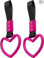 2PCS Heart Shaped Car Handle Straps, Rear Bumper Warning Keychain Ring for Car Exterior Accessories (Hot Pink)