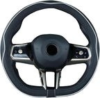 Flat Bottom Steering Wheel Cover Anti-Slip,Safety,Soft,Breathable,Durable,Full Surround,Comfortable Grip Microfiber Leather (D Shape, Black White)