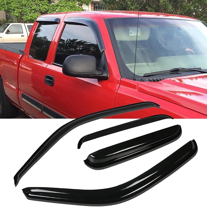 Side Window Wind Deflector fit for 1999-2006 Chevy Silverado & GMC Sierra 1500/2500/3500/2500HD and 2007 HD Classic Models, 4pc Out-Channel Tape-On Rain Guards, Dark Smoe Window Visor 94044