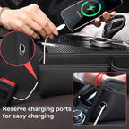 Car Leather Cup Holder Gap Bag,2025 Upgrade Car Storage Box with Cup Holder,Seat Storage Box Gap Filler Organizer for Glasses Phone Keys and Cards (Beige, Driver's Seat)