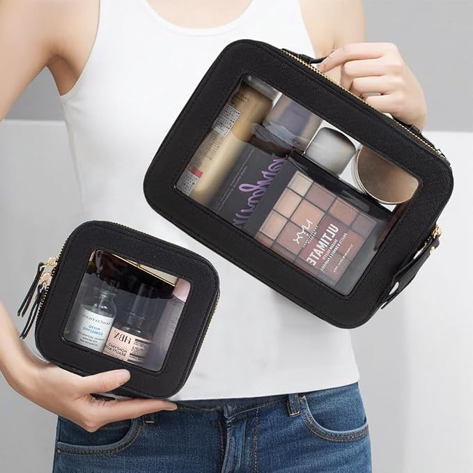 Travel Clear Makeup Bag Set, TSA Approved Cosmetic Bag Case with Zipper Portable Makeup Pouch Toiletry Bag Traveling Cosmetic Organizer Storage Bag Car Organizer Car Essentials