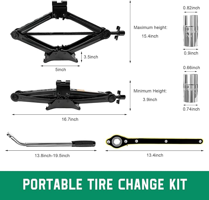 Car Jack Kit, 2 Ton (4409 lbs) Auto Emergency Set Portable Scissor Lift Jacks with Lug Wrench, Heavy Duty Tire Changing Tool Universal Scissor Jack for Car Truck SUV MPV