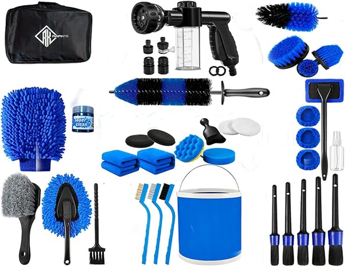 42Pcs Car Detailing Kit, Car Detailing Brush Set, Car Wash Cleaning Kit, Car Detailing Brushes, Professional Car Care Kit for Interior Exterior Wheels, Blue (42)