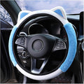 Car Steering Wheel Cover, Fluffy Soft Plush for Winter Warm, Cute Steering Wheel Protector with Kitty Cat Ears, Universal 15 Inch, Elastic & Anti-Slip, Lovely Decor Car Accessories (Blue)