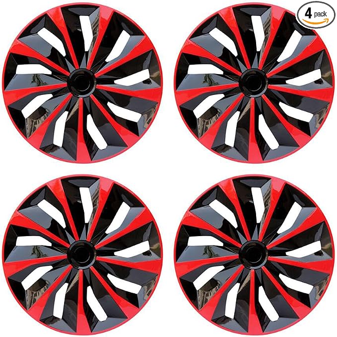 Hubcap Wheel Cover Replacement R16 Hub Caps Universal-Fit Steel Wheel Rim Cover ABS Material Exterior Accessories for Car Truck SUV -Set of 4（16-inch，Red-Black）