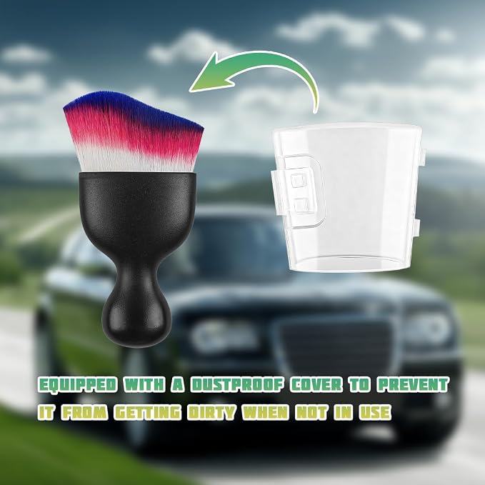Car Interior Detailing Brush, Curved Soft Bristles Vehicle Removal Dust Collectors, Scratch-Free Automotive Cleaning Tool Accessories, Universal for Truck SUV Sedan (White Red Blue)