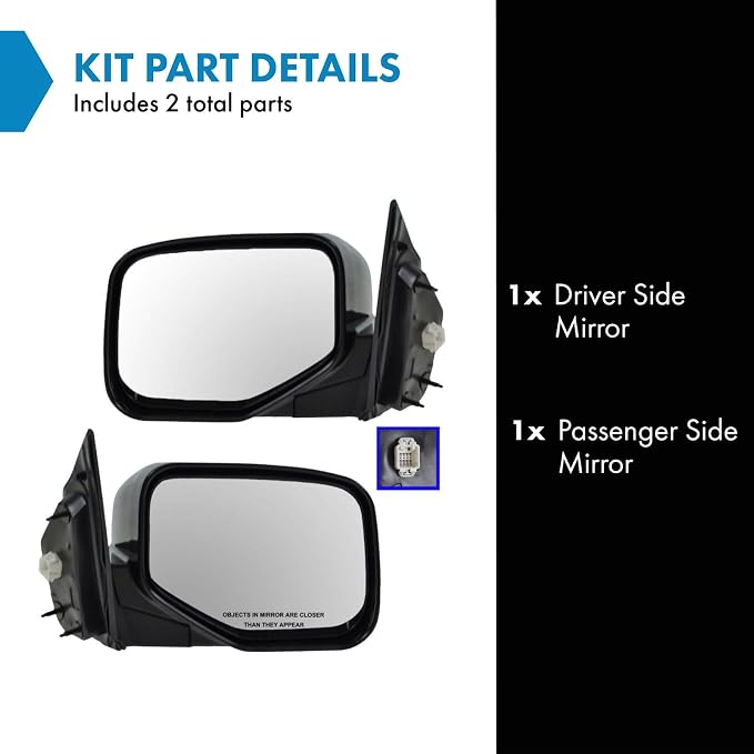 2 Piece Driver and Passenger Side Mirror Assembly Set Electric Adjustment Non-Heated No Memory Black Compatible with 2006-2014 Honda Ridgeline HO1320229 HO1321229