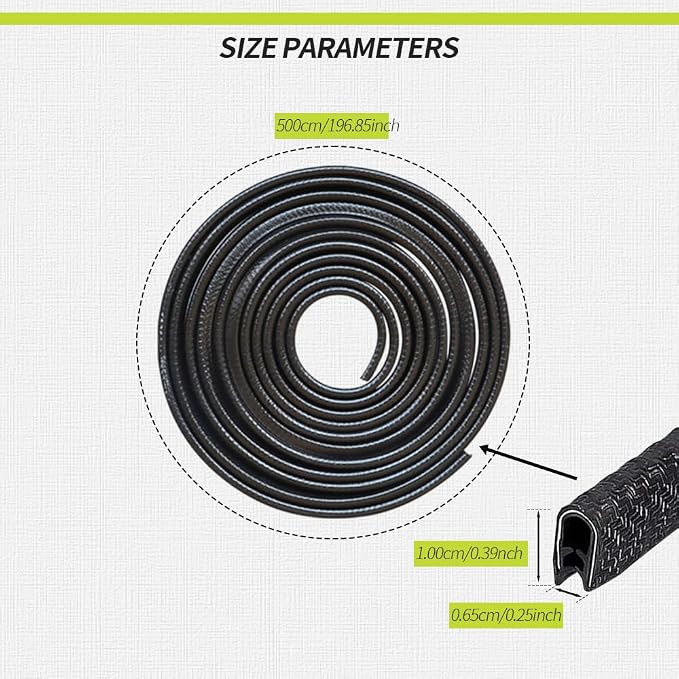 16.4FT(5M) Car Door Edge Guards, U-Shaped Rubber Door Protector, Black