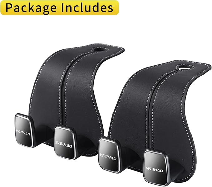 Wide Purse Hook for Car, Twin Hook Leather Car Headrest Hangers, Car Seat Back Storage Hook, Headrest Hooks Purse Bag Holder for Car Universal Fit Sedan Trucks SUVs Most Vehicles (Black-2PCS)