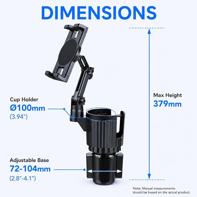 Universal 2-in-1 Car Cup Holder Expander Heavy Duty Adjustable Offset Base Tablet Mount for 4.5-13" Devices, Fits Large 32/40 oz Insulated Mugs and Bottles, Truck & SUV Interior Accessories