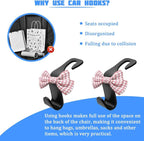 2PCS Car Seat Headrest Hooks, Cute Bow Vehicle Backseat Storage Hanger for Handbag Umbrella Coat, Auto Seat Back Hook Holder Organizer Decor, Universal for Vehicles (Small Pink Houndstooth)