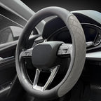 Nappa Leather Steering Wheel Cover,Elegant Diamond Checkered Design, Non-Slip wear-Resistant, Enhance Driving Comfort, Suitable for Steering Wheel Diameter 14 1/2‘-15’ Models.Black Gray